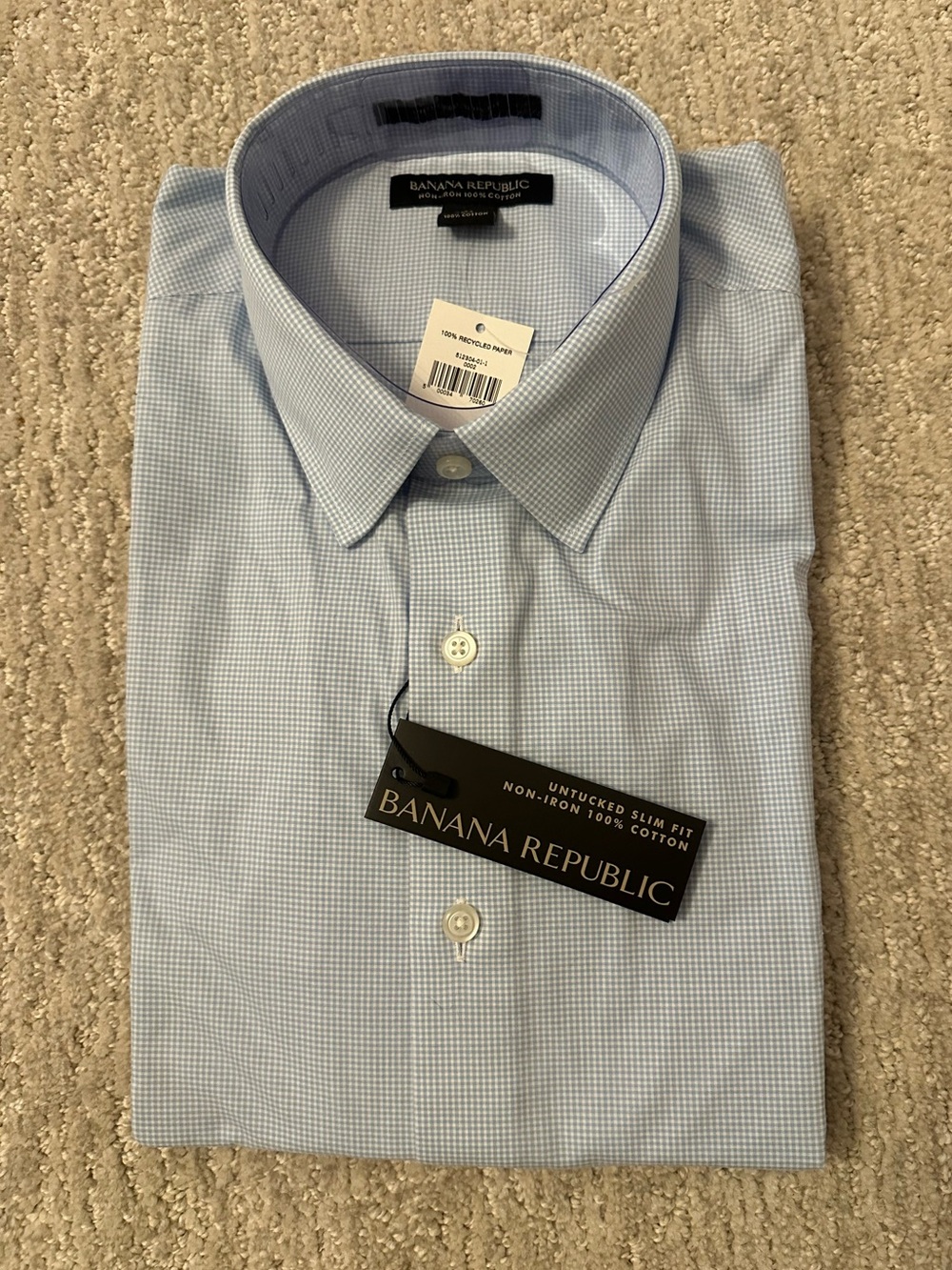 Banana Republic Men's Pale Blue Microcheck Dress Shirt
